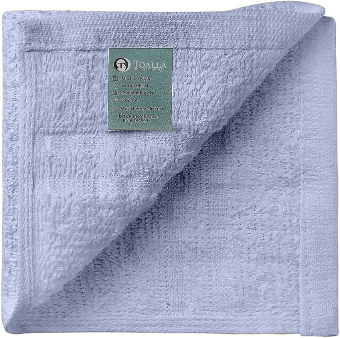 TOALLA 100% Cotton Washcloths - 60 Pack|700 GSM|Soft Face & Body Washcloths|Highly Absorbent|12 x 12 Inches|Blue