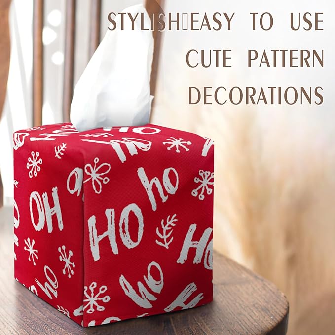 IRADA Tissue Box Cover Square Decorative Tissue Box Holder Cute Funny Cube Tissue Case Cover-Xmas Decor Red HO Tissue Box Cover