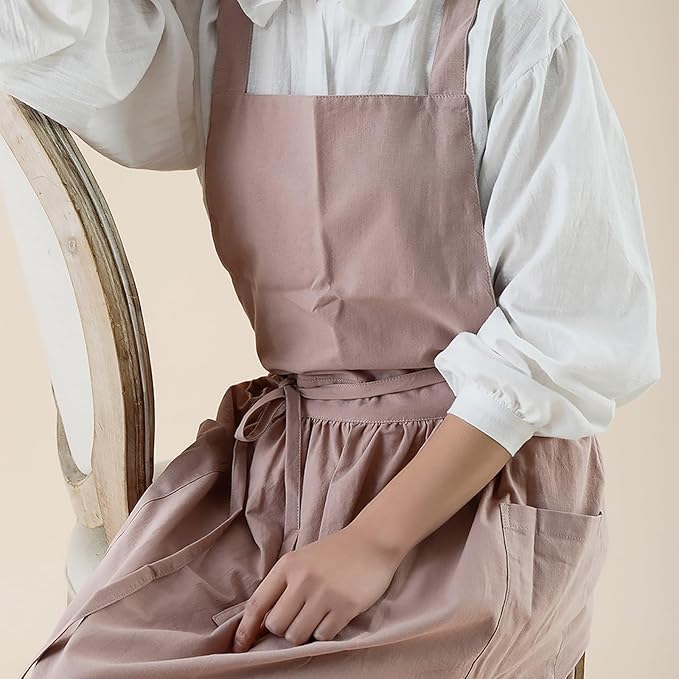 ODIZLI Frill Apron for Women Cotton Cross Back Vintage Ruffle Apron for Garden Cooking Aprons