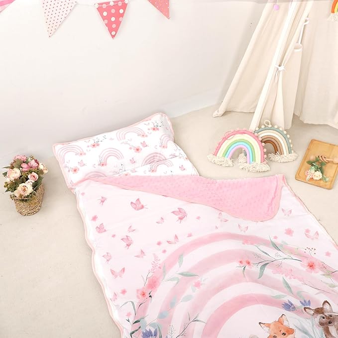 Hooyax Toddler Nap Mat with Pillow & Blanket - Extra Large Size for Toddlers Age 3-7 | Portable Kids Sleeping Bag for Daycare, Preschool, Travel | Roll Up Design for Kids