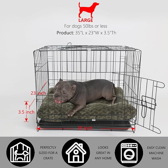 Necesitar 36inch Dog Crate Bed for Medium Large Dogs Washable Ultra Soft and Fluffy Kennel Pad with Anti-Slip Pet Pillow Cushion Sleeping Up to 70 lbs Pets,36x24 Olive Green