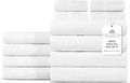 Villa Celestia 100% Cotton Bath Towel Set of 12-4 Bath Towels, 4 Hand Towels, 4 Wash Cloths, Sustainable, Soft, Highly Absorbent, Combed Cotton 12 Piece Set for Hotels, Spa, Bathroom, Dorm, White