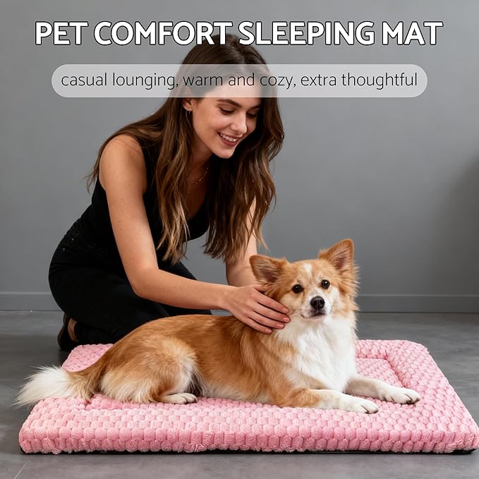 Fogkiss Dog Bed Mat, Reversible Dog Crate Pad - Washable Kennel Mat with Soft Support Foam, Flat Kennel Pad for Dogs & Cats, Double Pet Bed Perfect for Cage (Pink, 30" L x 20" W x 1.5" Th)
