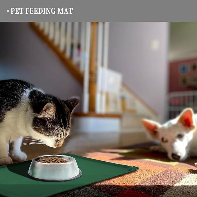 Reopet Waterproof Pet Feeding Mat with High Raised Edges, Heavier and Thicker Placemats for Cat Dog Water Bowl with BPA Free, Dogs Cats Food Mats for Messy Drinkers to Prevent Spill and Protect Floors