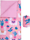 Wildkin Kids Sleeping Bag – Roll-Up Design with Storage Bag for School, Travel & Camping - Llamas and Cactus Pink