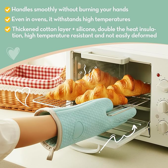 Silicone Oven Mitts Ven Gloves with Fingers Pot Holders and Oven Mitts Heat Resistant Kitchen Baking Cooking Barbecue Accessories 2 Pack White