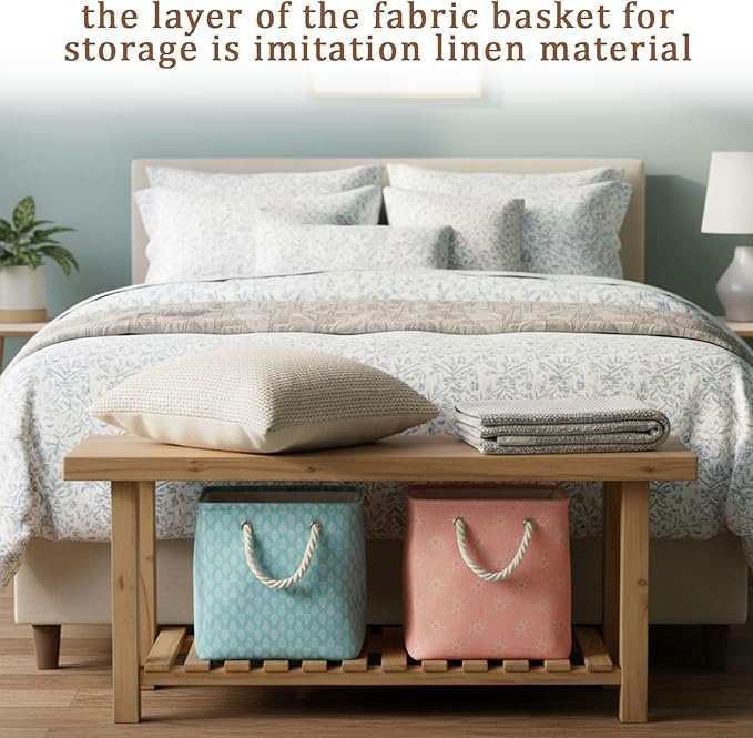 Geiserailie 6 Pcs 11 x 11 Inch Cube Storage Bins Fabric Storage Organizer Bins Foldable Cube Baskets with Sturdy Carry Handles Wicker Baskets for Home(Boho Rainbow)