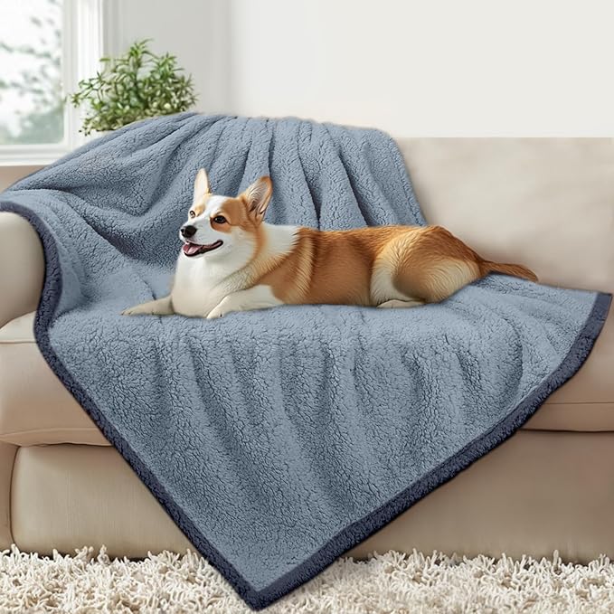 Luciphia Waterproof Pet Blanket for Medium Large Dogs Soft Cat Sherpa Calming Thick Cover Leakproof Cozy Puppy Sofa Bed Car Couch Protector(Blue/Navy,30x20 inches)