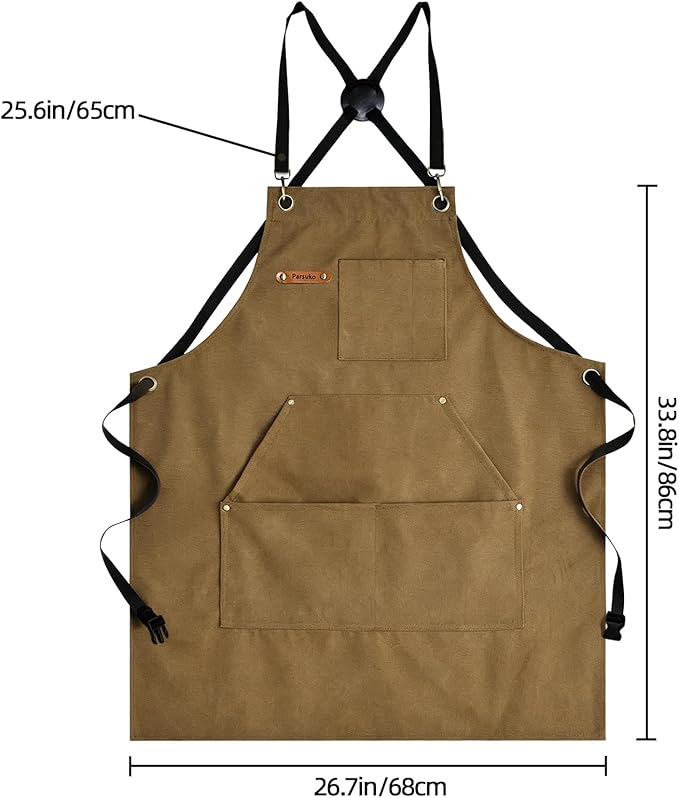 Professional Chef Apron for Mens, 100% Cotton Canvas, Kitchen Cooking BBQ Grilling Apron, Durable