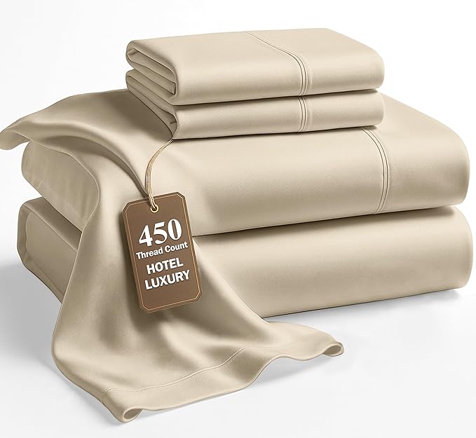 LANE LINEN California King Sheets Deep Pockets – 450 Thread Count Cotton Sheets, Soft & Breathable Sateen Weave, 15” Fully Elasticized Fitted Sheet, Luxury Hotel Bedding, Linen