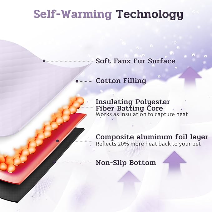 NWK Fluffy Self Warming Cat Mat, Cat Blanket, Thermal Dog Mat, Washable, Non-Slip Bottom for Sofa & Crate & Kennel & Car Seat (Purple, Medium (28'' X 19'' X 0.4''))