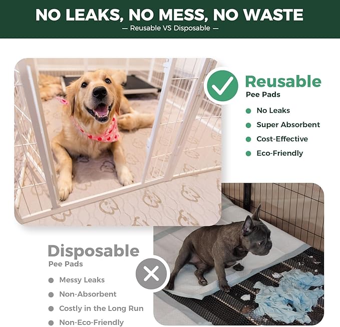 FXW Washable Pee Pads for Dogs, Leak-Proof & Non-Slip, Specifically Designed for FXW Rollick/Homeplus 32/40/45inch 8 Panels Dog Playpen, 43" x 98" Rectangle, Khaki, 2 Packs