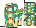 4 Pieces Flowers Oven Mitts and Pot Holder Set Floral Oven Gloves and Hot Pads Pot Holders for Farmhouse Kitchen Accessories and Decoration (Frog)