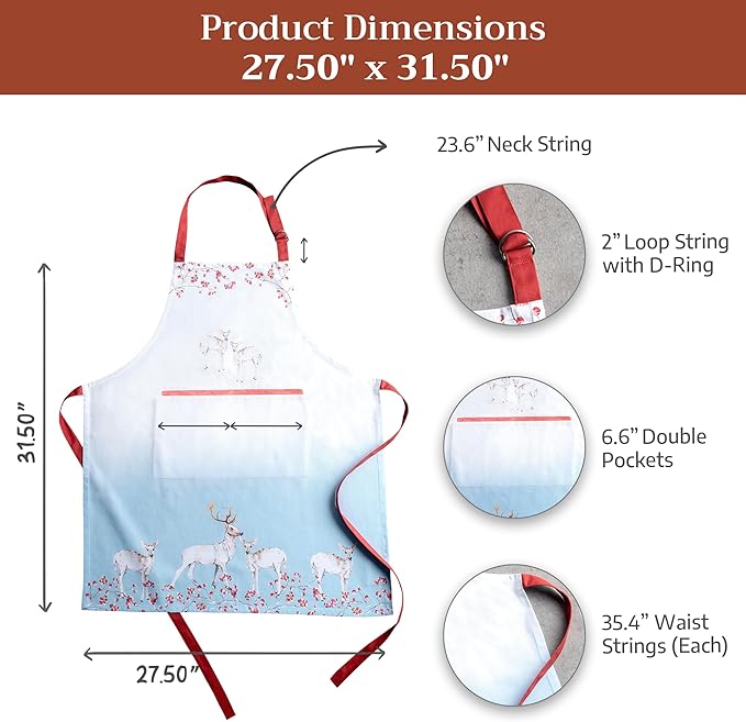 Maison d' Hermine 100% Cotton Apron for women with Pocket Kitchen Chef Apron for Men Cooking Gardening Server Waitress