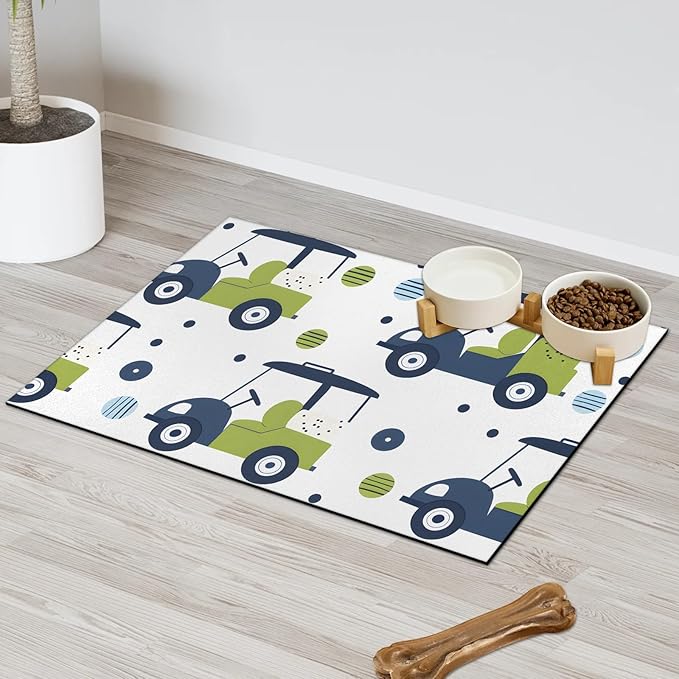 Eizlang Cartoon Golf Dog Cat Food Mat,12"x20" Inches Rapid Absorbent Pet Feeding Mat,Pets Placemat Water Bowl Mats with Rubber Backing,No Stains Cat Dog Feeding Mats Indoor,Pet Accessories Supplies
