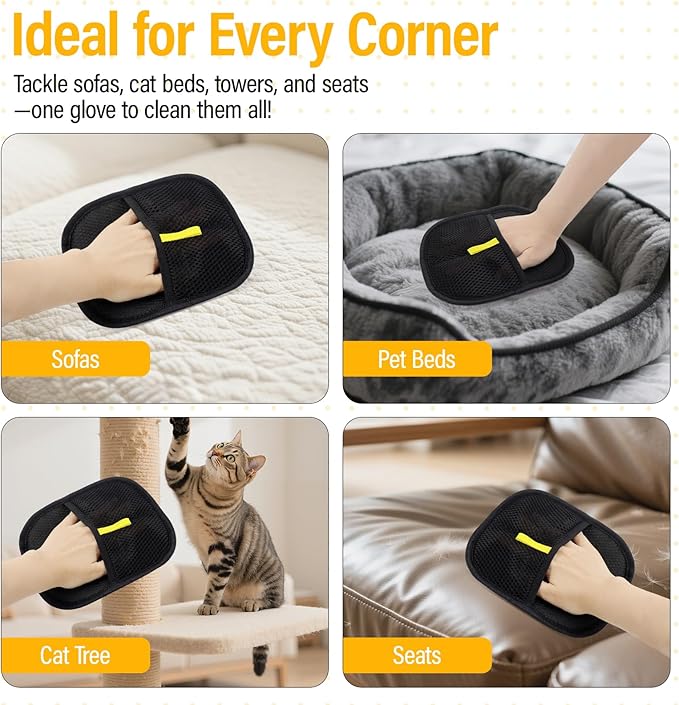 PETSWEET 2 Pack Pet Hair Removal Glove for Cats & Dogs, Electrostatic Pet Hair Remover Gloves for Cats Hair, Reusable Magic Brush Pet Hair Remover Tool for Couch, Pet Bed, Clothes