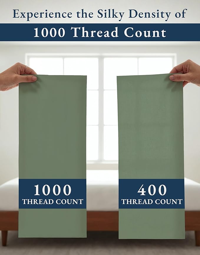LANE LINEN 100% Egyptian Cotton Twin XL Sheets Set - 1000 Thread Count, Soft & Comfy Thick Fully Elasticized Mercerized Cotton Sheet Twin, No Pill Fade Resistant Elegant Jaquard - Iceberg Green
