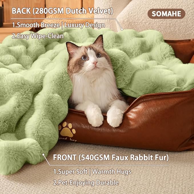 Cat Blanket for Indoor Cats Ultra Soft Plush Faux Fur Kitten Blankets Machine Washable Reversible Pet Throw Protector for Couch Furniture 21"X 18"Fruit Green
