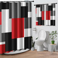 Culudea Geometric Red White Shower Curtain Set, Black and Gray Modern Bathroom Window Waterproof Shower Curtain Set for Bathroom Decor