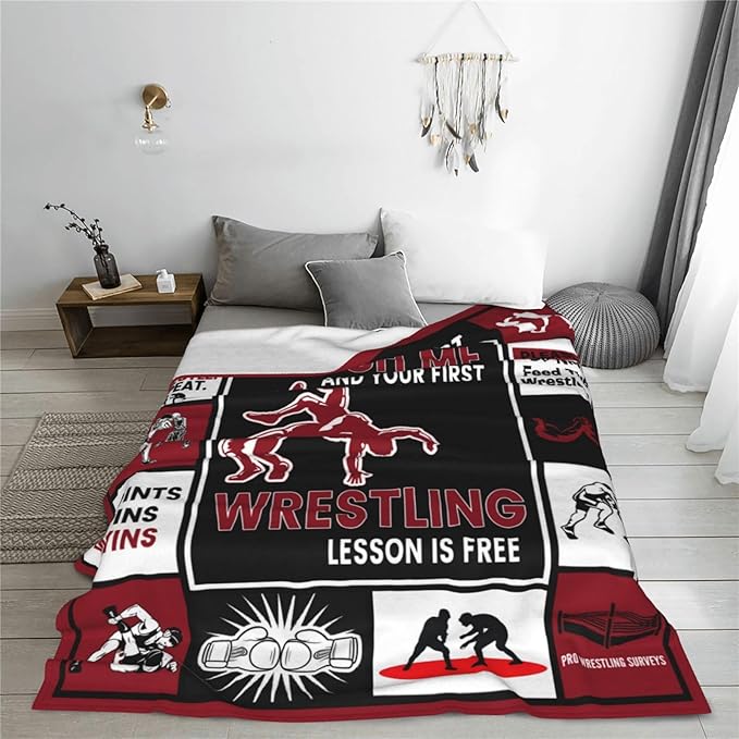 wsradto Wrestling Blanket Wrestling Enthusiasts Throw Blanket Inspirational Bedding Lovers Gifts Cozy Fleece Flannel Lightweight Stuff Plush for Men Boys Adults for Couch Sofa Bed Home Decor 50"X60"