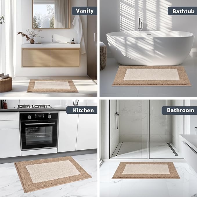 anllugs Bathroom Rugs 24" x 36", Non-Slip Extra Soft Absorbent Bath Rugs, Machine Washable Quick Dry Bath Mats for Bathroom Floor, Shower, Bathtub and Sink, Beige & Grayish Brown