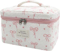 Large Makeup Bag, Cute Cosmetic Bag for Women Girls, Floral Coquette Aesthetic Toiletry Bag, Travel Make Up Organizer Bag (Pink Small Butterfly)