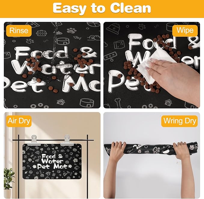 Pet Feeding Mat,Dog Cat Mat for Food and Water,Dog Bowl Waterproof Placemat with Rubber Backing,Absorbent Quick Dry Water Dispenser Mat for Pet（Black 16"×24"）