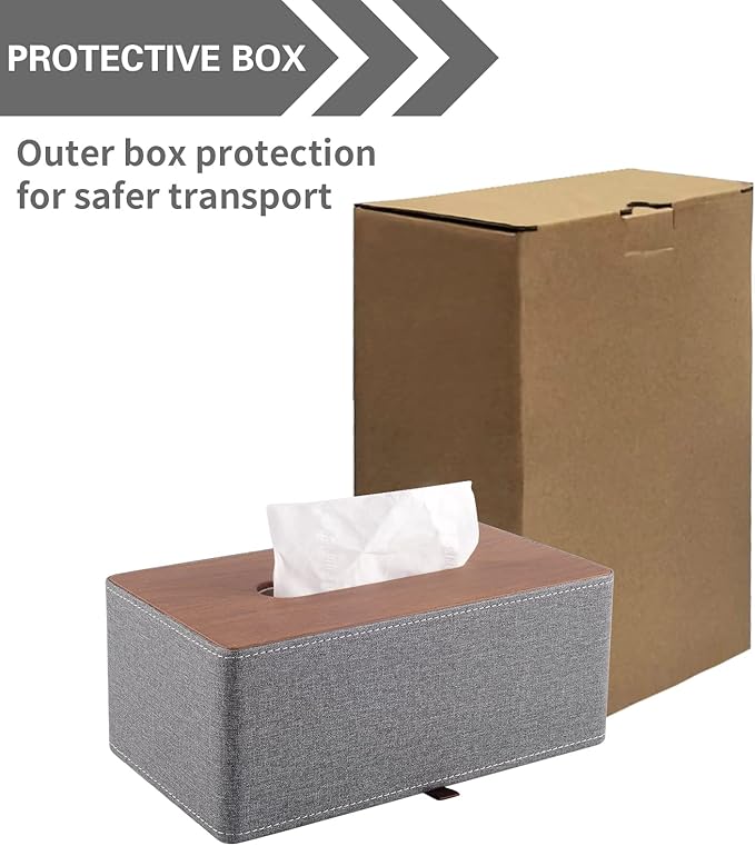 XNONE Tissue Box Cover Rectangle Tissue Box Holder PU Leather Facial Organizer with Magnetic Bottom,Decorative Napkin Caddy for Vanity Dresser Night Stand Table Countertop Home Office Car,Grey