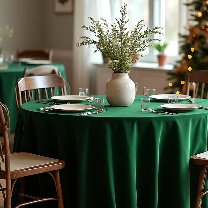 sancua 90 Inch Round Tablecloth, 8 Pack Hunter Green - Circle Polyester Fabric Table Cloth for Christmas Party Reception Banquet Birthday, Washable Formal Table Cover (Fit 30-72 Inch Tables)