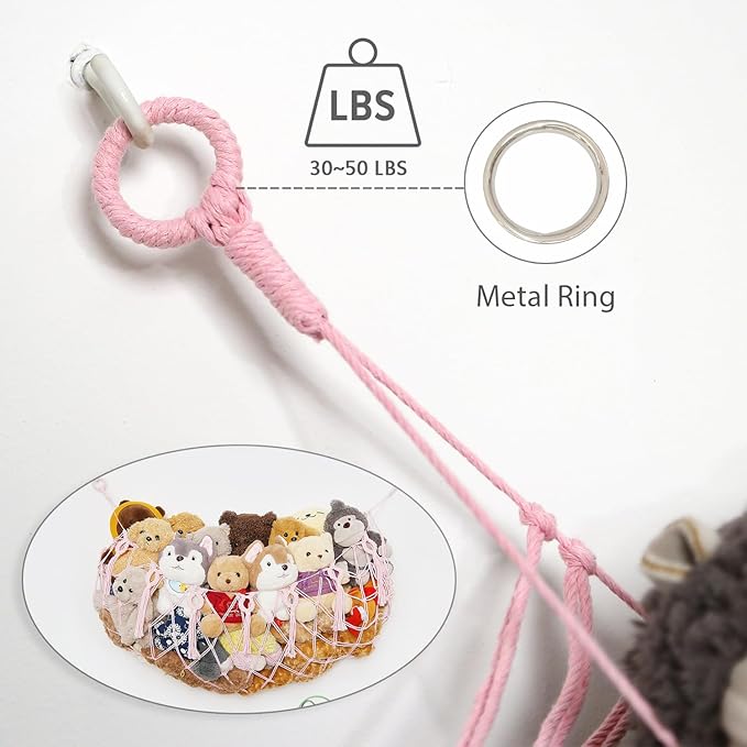 YKBU stuffed Animal Net or Hammock Macrame Toy Display Plush Toy Holder Ceiling Hanging Net for Stuffed Animal Storage -Light Pink,49"W