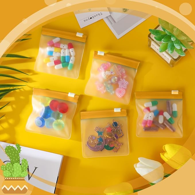 24 Pieces Pill Pouch Bags Zippered Set Reusable Translucent Medicine Organizer Sealing Travel Plastic Bags with Slide Lock for Storage(Yellow)