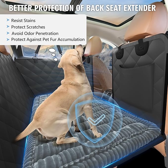 ROUWINNE Backseat Dog Bed Non-Slip, Dog Bed for Car Back Seat Soft and Comfortable, Back Seat Pet Bed Mat for Travel, Pet Car Blanket for Backseat Extender and Seat Covers 51”X 23.5”Light Grey