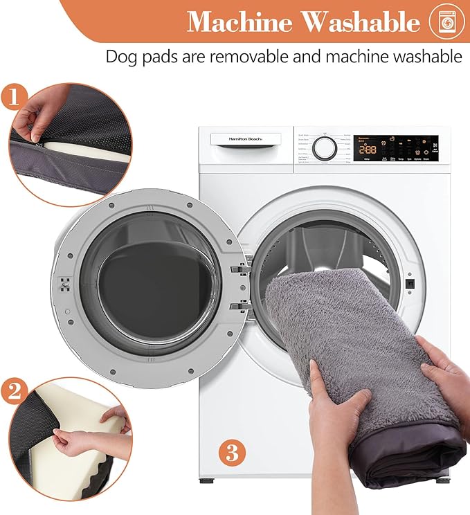 Waterproof Dog Beds for Large and Extra Large Dogs - Orthopedic Washable Crate Pad 44 inch, XL-Plus Egg Crate Foam Pet Bed Mat with Removable Cover, Anti-Slip Kennel Pad, 44''×32'', Grey