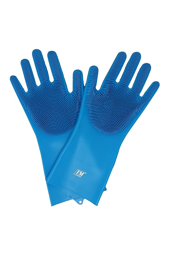 Tesmarks Pet Grooming Gloves - Hair Removal, Massage, and Bathing Shampoo Gloves in Blue