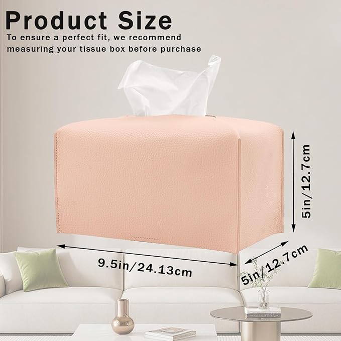 Hapforever 1PC Extra Large Rectangle Tissue Box Cover, PU Leather Rectangular Tissue Box Holder with Bottom Belt Plus Size Tissue Box Organizer for Bathroom/Car/Hotel/Office (9.5’’x5’’x5’’, Pink)