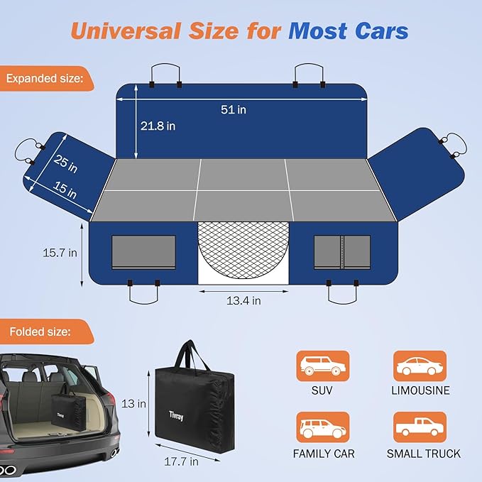 Tivray Back Seat Extender for Dogs, Dog Car Seat Cover for Back Seat Hard Bottom - Holds 330lbs Waterproof Back Seat Pet Cover for Dogs with Mesh Window & Pocket, Dog Hammock for Car, Small Truck, SUV