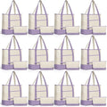 Sanwuta Canvas Tote Bags Bulk with Outer Pocket and Makeup Pouch 18'' Reusable Grocery Bags with Handles for Women Beach DIY