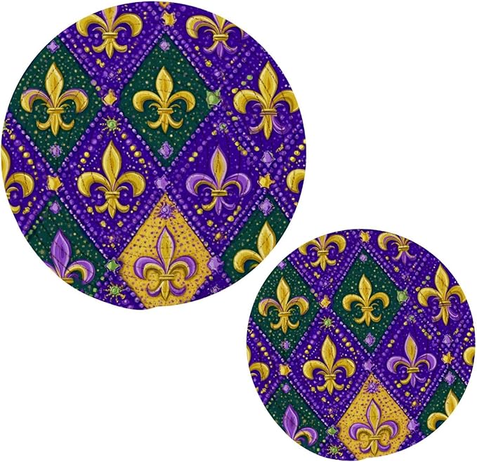 Boccsty Fleur De Lis Lilyes Trivet Mat 2PCS Mardi Gras Round Woven Potholders Kitchen Table Countertop Protector Hot Pads Farmhouse Coasters Counter Mats for Cooking Baking