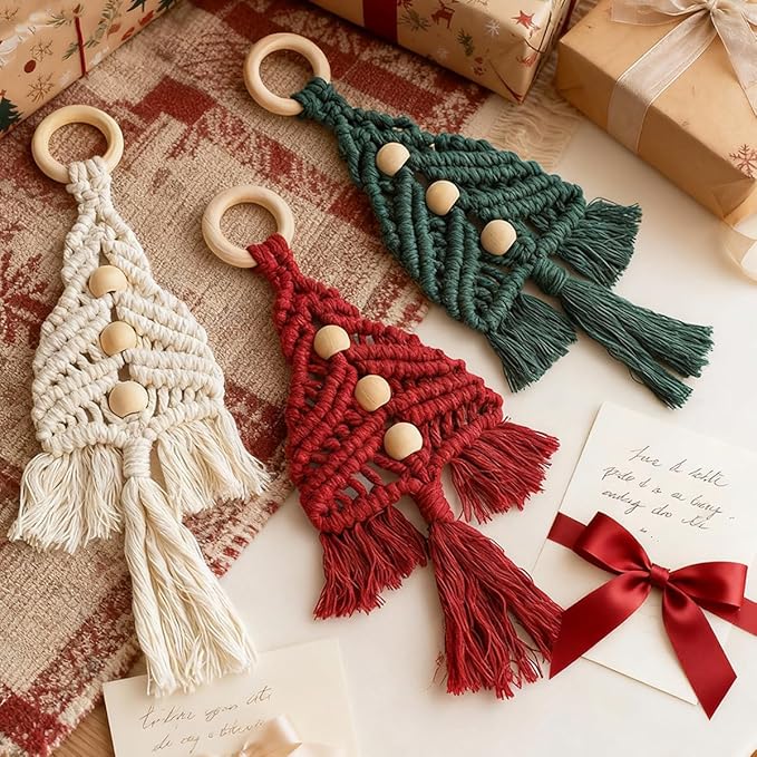 Macrame Kit for Beginners with Step by Step Video Tutorials DIY Christmas Tree Wall Hanging Craft Kit for Adults Kids Family Festive Holiday Activity Creative Boho Home Decor Unique Gift Idea (A)