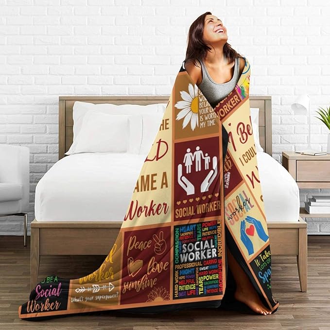 wsradto Social Worker Blanket Gifts for Social Workers Throw Blanket Motivational Quotes Cozy Fleece Flannel Lightweight Stuff Plush for Men Women Adults for Couch Sofa Bed Home Decor 40"x50"
