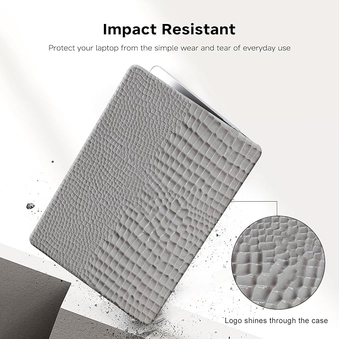 BYCeKe Crocodile Print Case for MacBook Air 13 inch M4 M3 M2 2025-2022 A3240 A3113 A2681,for Mac Air M4 Alligator Snake Textured Leather Glossy Cute Hard Shell&Keyboard Cover for Mac Air 13.6,Grey