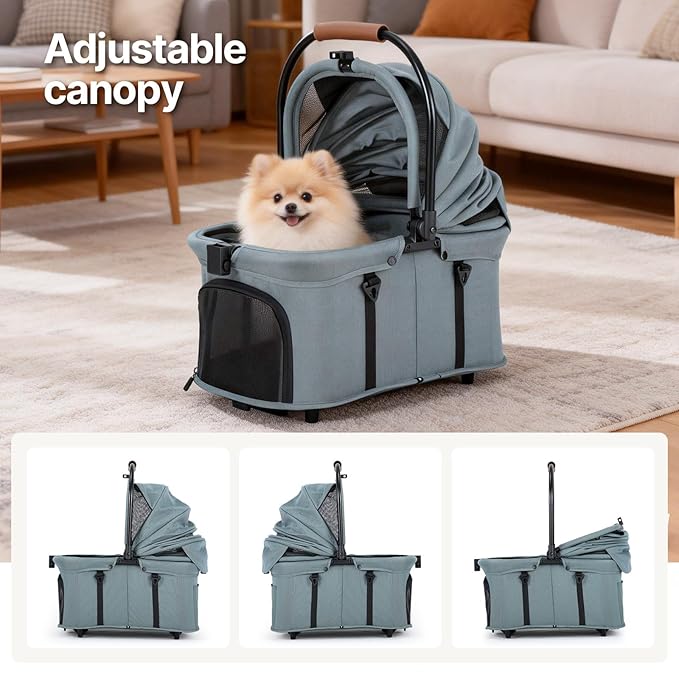 Beberoad Pets Protable Pet Carrier for Small Dogs or Cats Travel Cat Cabin with 180° Canopy, Suitable for T3 Pet Stroller, 19.3×11.4 inches (Green)