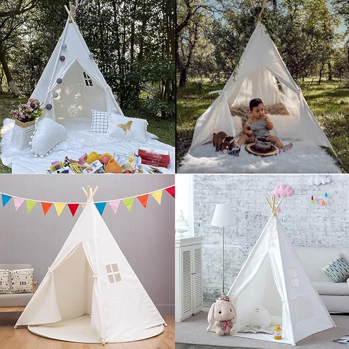 RongFa Teepee Tent for Kids-Portable Children Play Tent Indoor Outdoor (White)