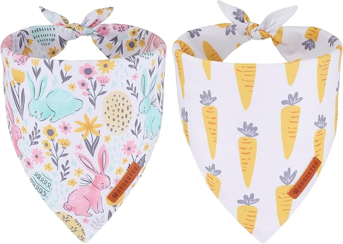 ADOGGYGO Easter Dog Bandana, Carrot Rabbit Pet Scarf, Premium Durable Fabric, Easter Bandanas for Medium Large Dogs Pets (Large)