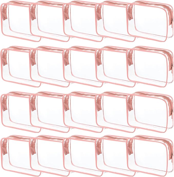 20 Packs Clear Cosmetics Bags for Women Men Waterproof Toiletry Bags PVC Makeup Bags Organizer Case with Zipper for Travel Bathroom (20 Pink Colors)
