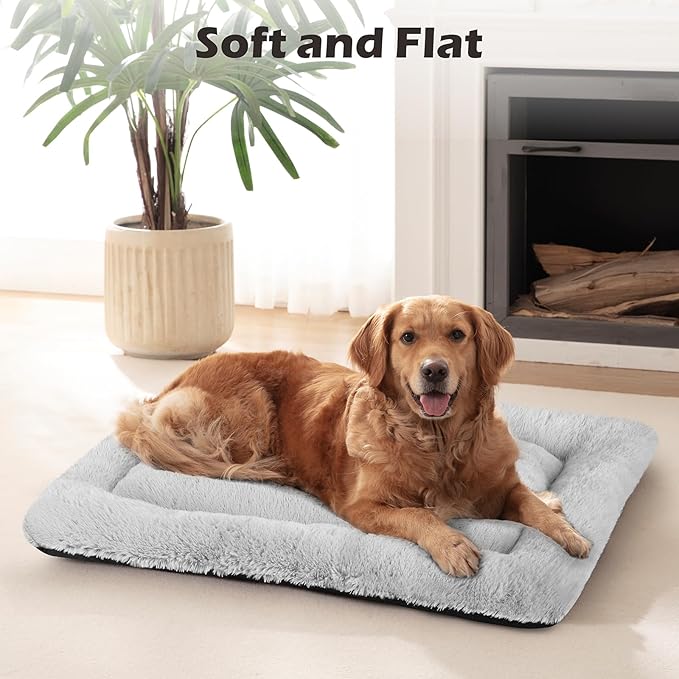 SIWA MARY Dog Bed Mat Soft Crate Pad Washable Anti-Slip Mattress for Large Medium Small Dogs and Cats Kennel Pad(35'' x 23'' Grey)
