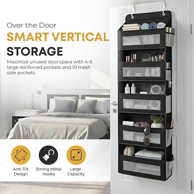 CEEKLIN Wall & Door Hanging Organizer with Mesh Pockets – Over The Door Storage Organizer for Bedroom, Bathroom, Closet & Pantry, Space Saving Fabric Pocket Organizer