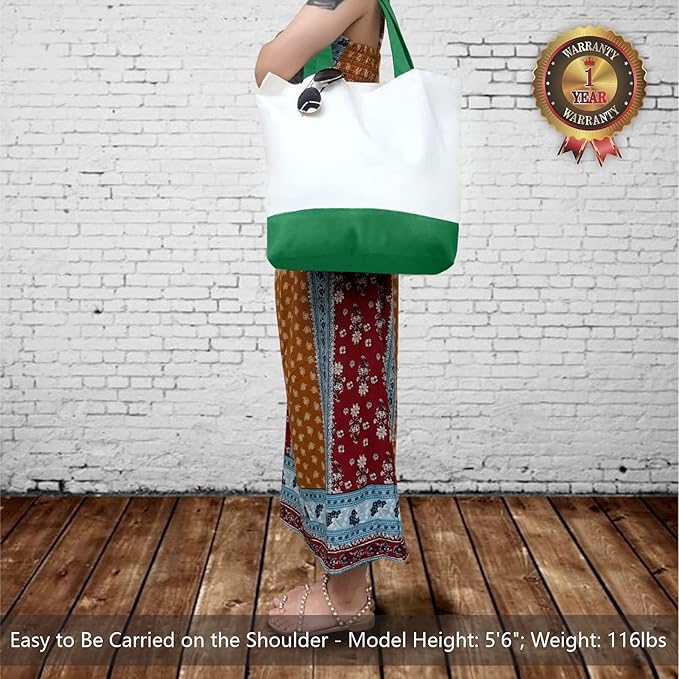 TOPDesign 1-Pack Super Strong Large 12oz Cotton Canvas Tote Bag, Reusable Grocery Shopping Cloth Bag, Fashionable Two-Tone Tote for Crafts, DIY Your Creative Designs