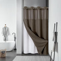 eachope Brown No Hook Waffle Weave Shower Curtain with snap-in Liner Replacement, 230GSM Waterproof Fabric Hotel Shower Curtain Set for Bathroom, Through Mesh Top Window,54Wx80H
