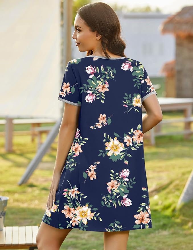 Ekouaer Zip Up Robes for Women Short Sleeves Zipper House Coat Short Bathrobes Lightweight Nightgown with Pockets S-3XL